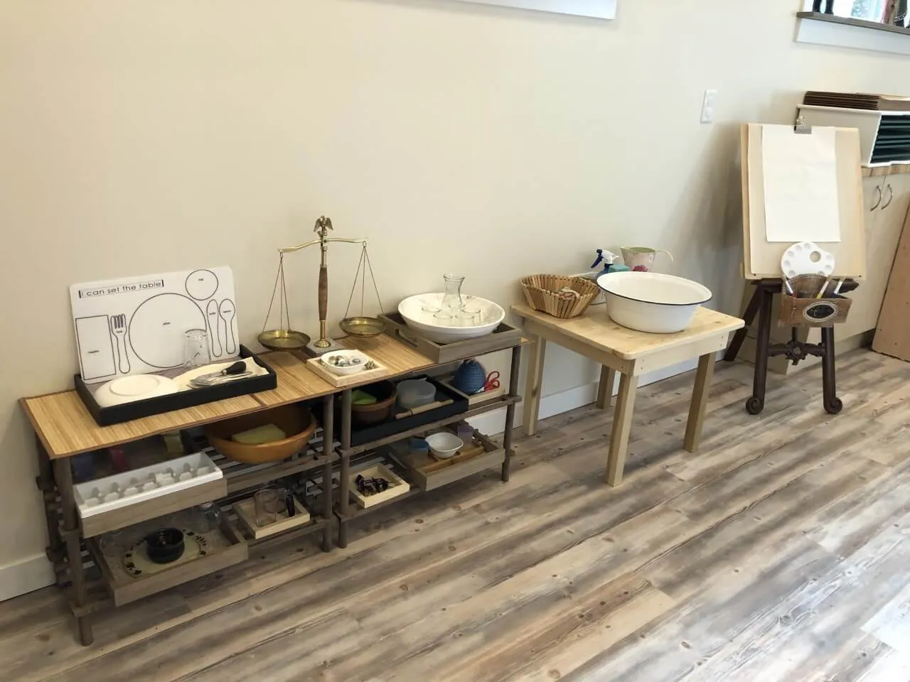 A measuring table with hands-on math materials